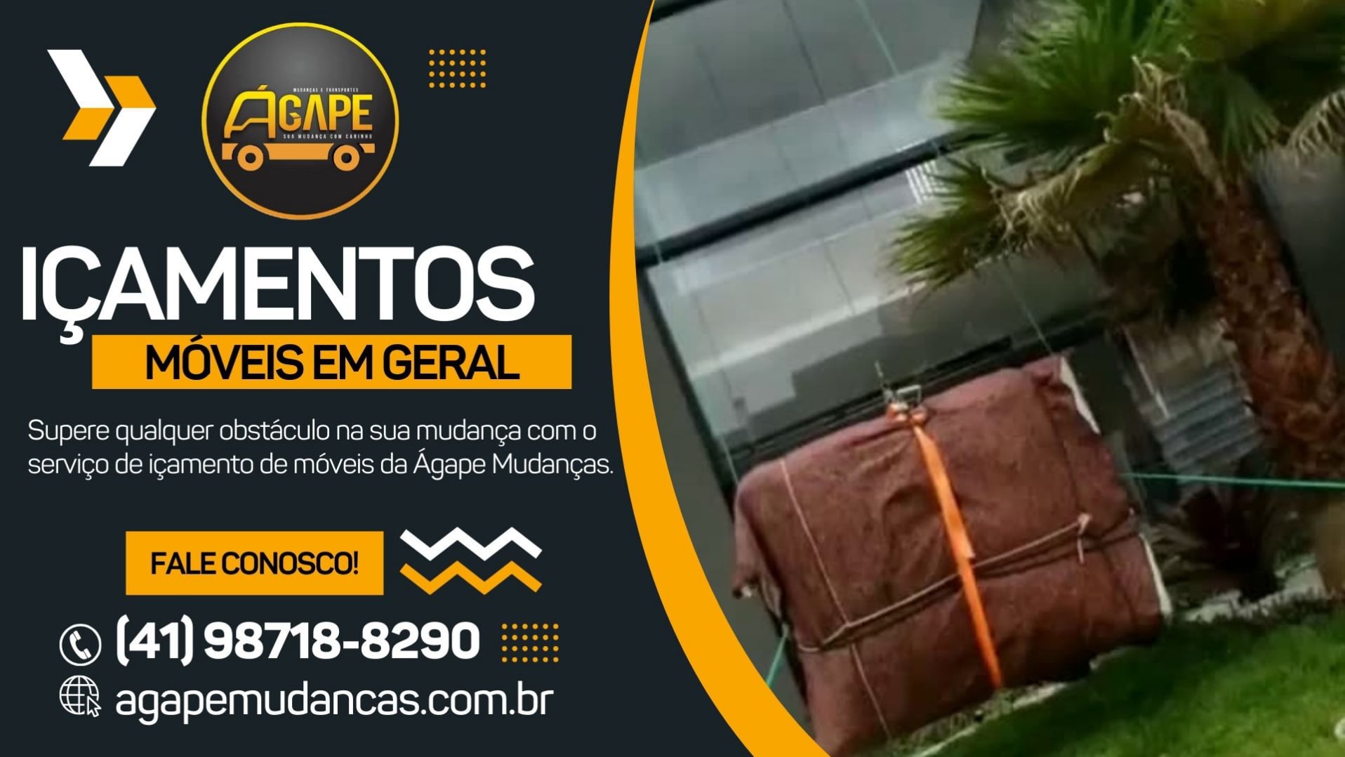 Com os serviços de içamento da Ágape Mudanças, seus móveis chegam aonde você deseja, sem preocupações em Curitiba - Paraná